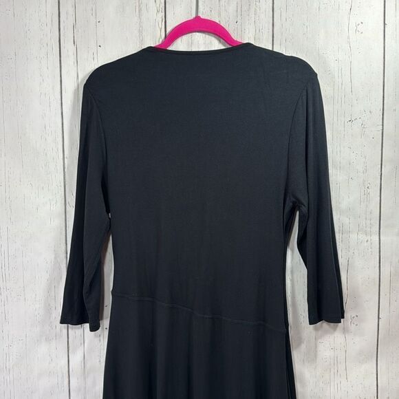 Garnet Hill Black Faux Wrap Dress Quiet Luxury Classic Minimalist 3/4 Sleeve - Picture 14 of 15